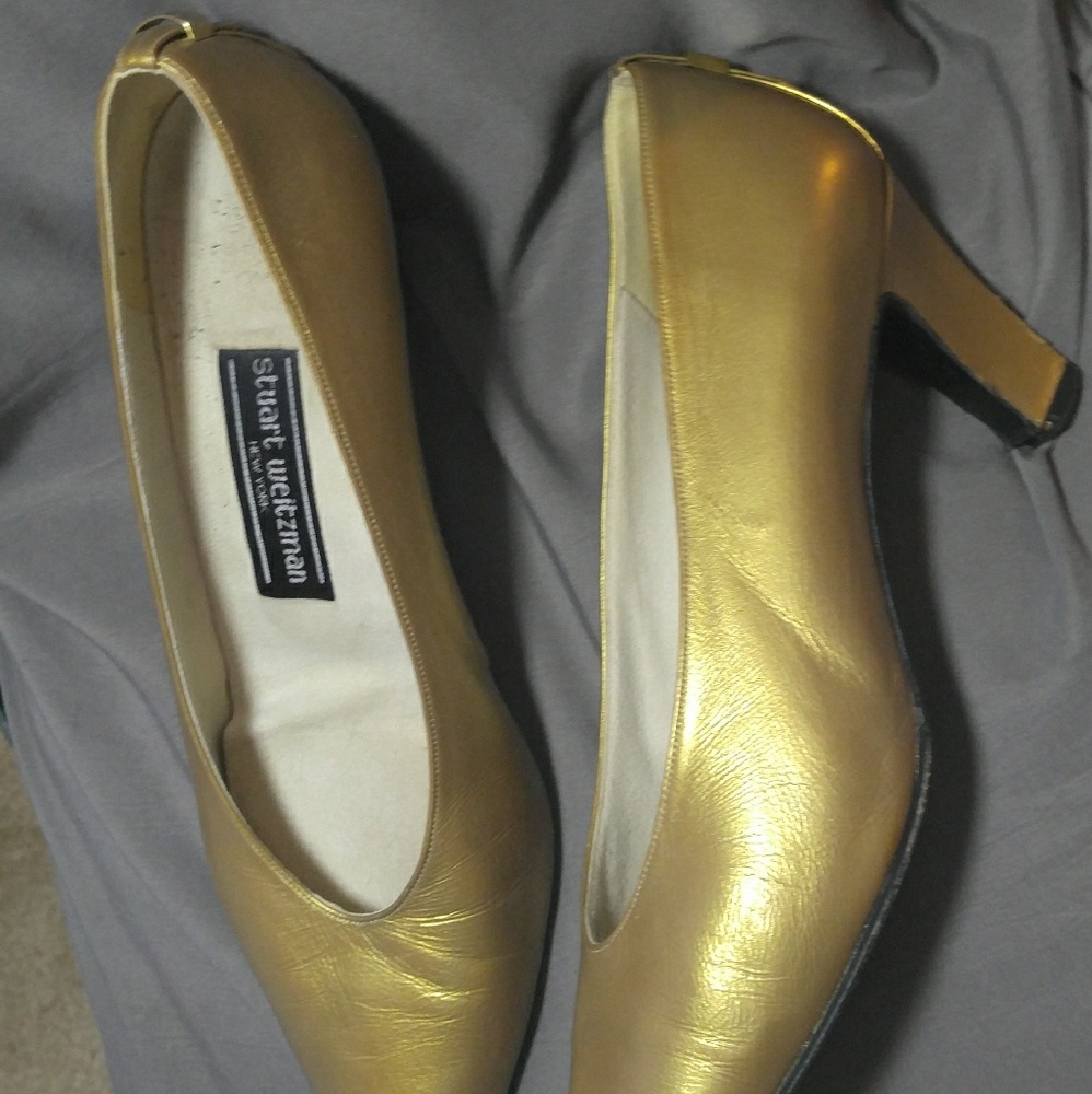 VTG Gold Stuart Weitzman heels, Gatsby/art deco